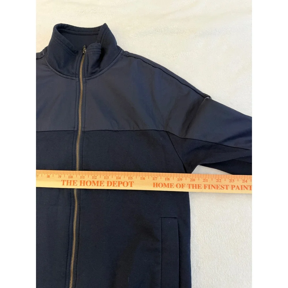 Banana Republic Mens Med Mixed Media Bomber Jacket Navy Blue Full Zip Preppy EUC